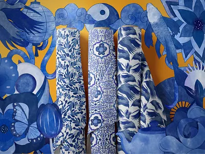 Chinoiserie Blue Watercolor Patterns 17th century asian blue watercolor branding chinese new year chinese pattern chinoiserie drawings fabric design fashion design graphic design illustration lunar new year motif oldie but goldie oriental pattern design procreate unique style vintage