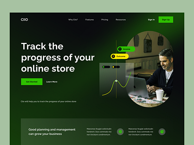 Sales Management - Landing Page creative darkmode dashboard data visualize erdeo freelance freelancer green hero hero header hero section landing page neon color ui ui design ui ux user interface ux ux design web design