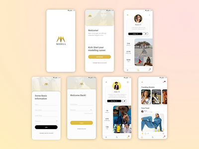 Modela- A social media application for rising models. app design logo ui