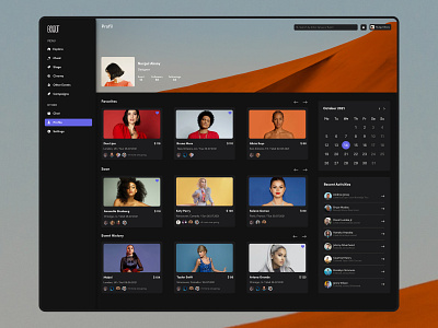 Profile Page app card uı dark theme date ux design event app event website figma menu profile page sketch ui ux ux card ux design web application website