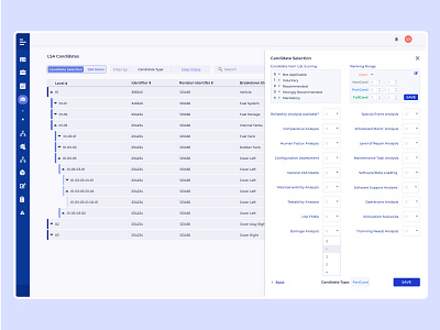 LSA Candidates Selection cta button datatable design expendable data table figma illustration input field logistic support lsa management tool menu sketch ui ux ux design website