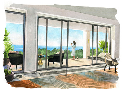 Morning at the hotel aquarelle art art product branding design hotel illustration interior nature product sketch ui watercolor watercolour