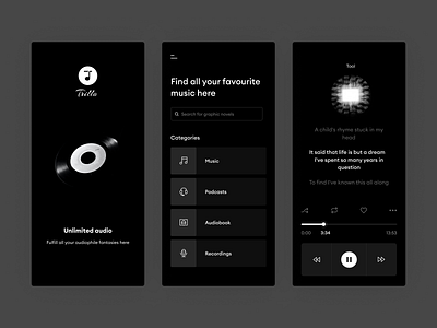 Audio streaming platform dark mode akhil sunny audio player audio streaming audiobook dark mode dark ui design minimal mobile app mobile design mobile ui mp3 mp3 player music music player pixalchemy podcast recording ui ux