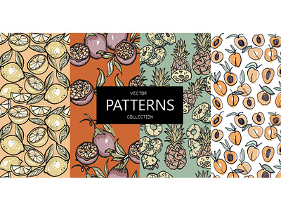 Fruits outlines & patterns vector colorful doodle fruits pattern vector