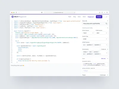 ESLint Playground code dev eslint github ide lint minimal npm package playground purple redesign simple tester website
