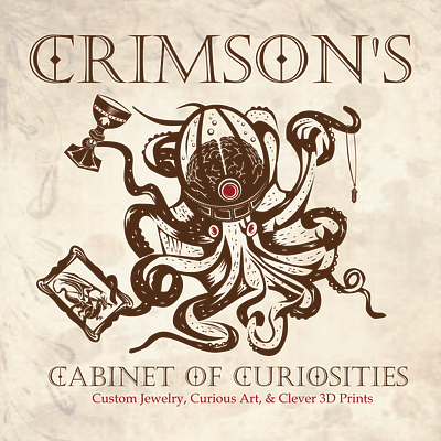 Crimson's Cabinet of Curiosities Logo branding design jewelry logo octopus vector