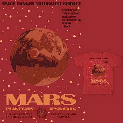 Travel to Mars art design mars national parks shirt space vector