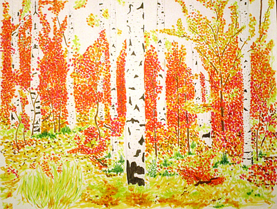 Aspens in the Fall art aspen autumn fall illustration markers painting