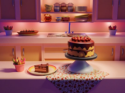 cherry cake 3d birthday cake 3d cake 3d design 3d graphic 3d icon 3d illustration 3d kitchen 3d modeling 3d room 3d table art blender cartoon 3d cozy room fairy illustration night realistic 3d render web