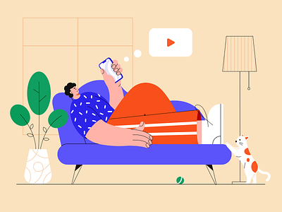 Lying at home boy design illustration lying phone sofa vector weekend