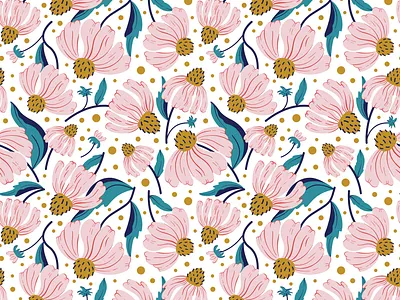 Floral seamless vector pattern with pink wildflower background design fabric pattern floral flower meadow pattern pink seamless vector wildflower