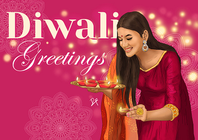 Diwali Greetings Girl Art Illustration artwork debaditya patra art deepawali digital art digital painting digitalart diwali diwali celebration art diwali festival festivals girl art illustration indian festivals light festival