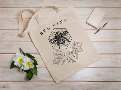 Bee kind tote bag bees bekind design drawing hand drawn illustration merchandise photoshop smallbusiness tote bag
