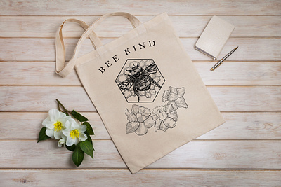 Bee kind tote bag bees bekind design drawing hand drawn illustration merchandise photoshop smallbusiness tote bag