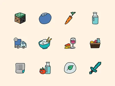 Food and a bit of minecraft design icon vector