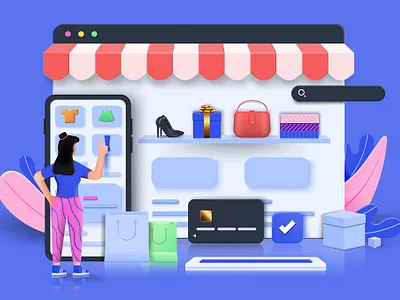 Online Shopping 3D Concept 3d app application banner business concept illustration interface online online shopping online store technology ui uiux user interface ux web web design web development website