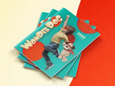 WonderDog - 2020 Toy Catalog 1980 2020 book booklet branding bright catalog charity classic colorful exciting flying graphic design kid logo mockup soft super toy typography
