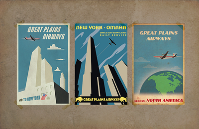 Vintage Style Great Plains Airways Posters airline airways illustrator poster posters travel vintage