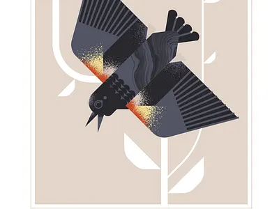 Red Winged Blackbird animal bird black blackbird character design flight geometric grain illustration texture vector