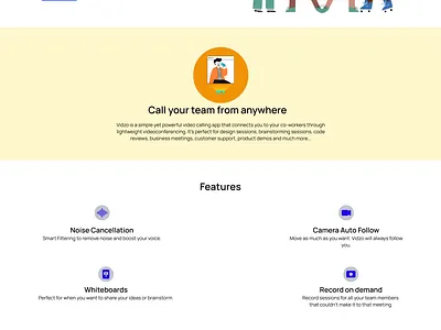 Vidzio: A video calling app landing page concept animation figma landing page ui ux