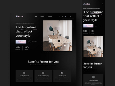 .Furtur - Furniture Landing Page dark design furniture furniture landing page furniture website interior landing page property ui uidesign uiux ux web web app web design website