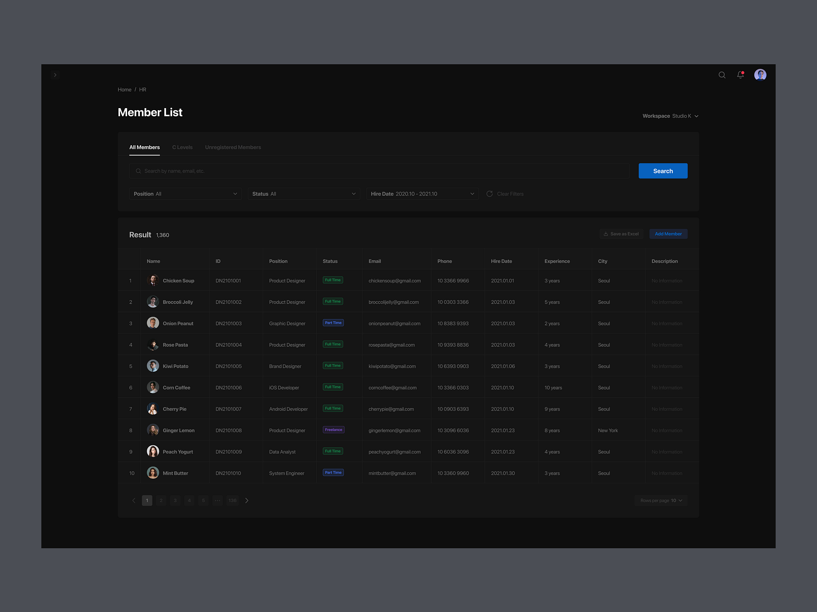 HR - Member List Tables by Sunggu Kang on Dribbble