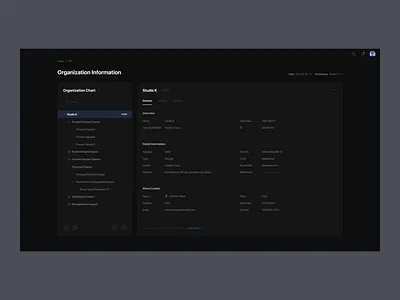 HR - Organization Information dark theme detail information list settings team