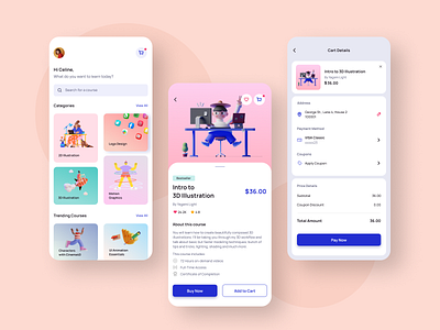 Course Buy Checkout 002 3d app app design blue buy course course daily ui challenge dailyui dailyui002 design e learning flat illustration mobile mobile design pink ui ux vector