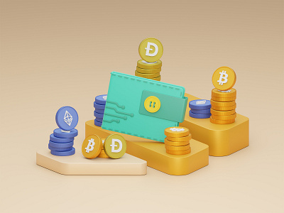 Cryptocurrency Wallet 3D Illustration 3d binance bitcoin blender crypto cryptocurrency design dogecoin ethereum illustration landing orange ui ui design wallet web website