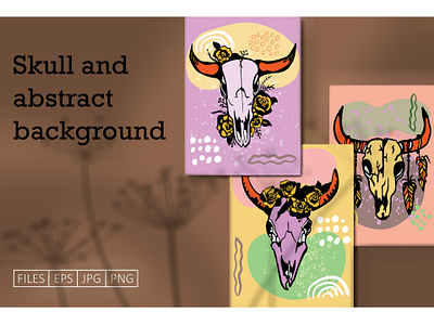 Abstract geometric scull set boho floral portrait scull style vector