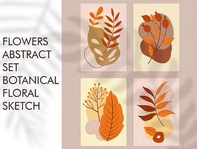 Abstract geometric floral set abstract color fern floral leaves plants vector