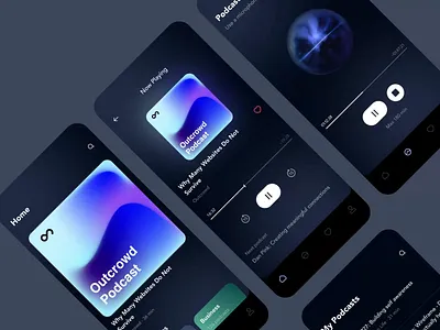 Outcrowd Podcast - Mobile App Design with 3D 3d 3d model ai ai helper animation colors mobile mobile app mobile design mobile podcast motion motion graphics podcast podcast app ui voice voice assistant