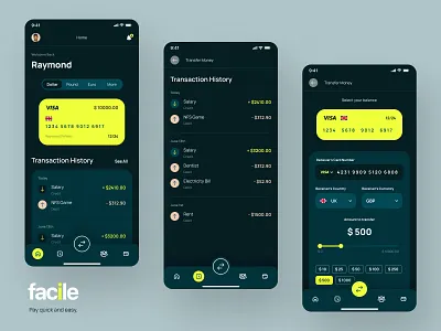 Facile® | Mobile Banking app banking banking app design fintech flat minimal mobile mobile banking money transfer neobank ui ux visual identity