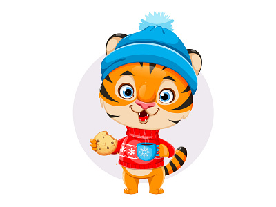Cartoon baby tiger mascot animal baby tiger cartoon character christmas illustration merry christmas new year tiger tiger cup vector vector animal winter
