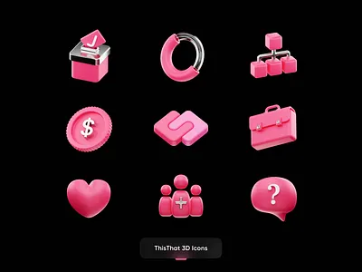 ThisThat 3D Icons 3d 3dart b3d blender business chart coin cycles icon illustration logo message metal pink real render team ui user vote