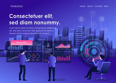 Smart city with technology data analytics and digital transforma character design flat design home page illustration landing page logo modern ui web design