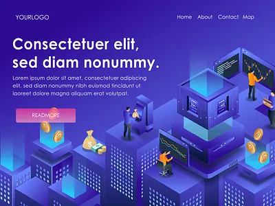 Bitcoin investment and trading process character design flat design home page illustration landing page logo modern ui web design