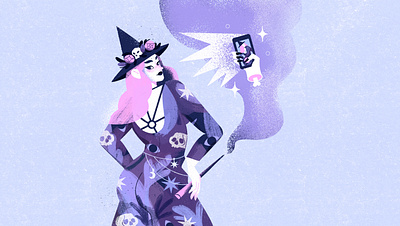 Halloween witch performing a selfie magic character halloween holiday illustration magic procreate selfie spooky witch