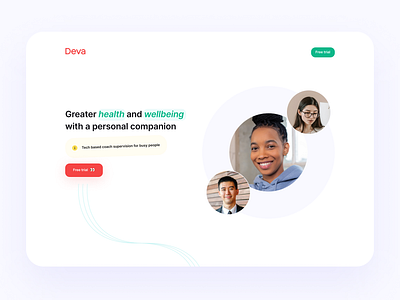 Deva — Personal Health & Wellbeing Service branding burnout consultation habits health illustration landing lifestyle main screen mental health personal coach psychology service subscription training trial subscription ui ux wellbeing
