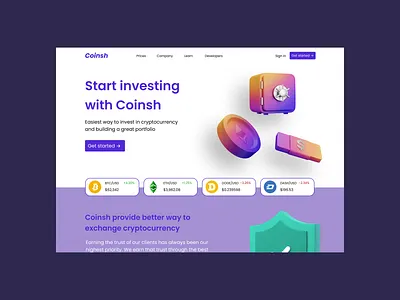 Coinsh - Cryptocurrency Landing Page branding design illustration typography ui ux vector