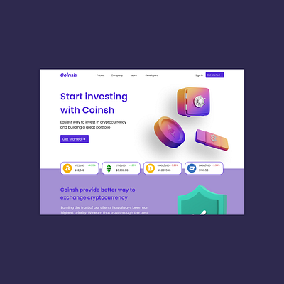 Coinsh - Cryptocurrency Landing Page branding design illustration typography ui ux vector