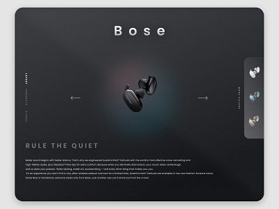 Bose earbuds product landpage branding clean dark design earbuds ecommence figma fresh headphones landingpage minimal music product ui ux web webdesign website