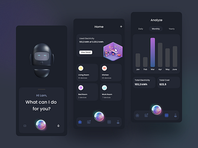 Smart Home App Concept 3d dark mode mobile smart home ui designer uxui