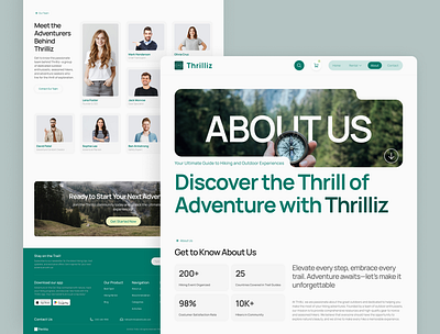 Thrilliz About & Contact Page - Hiking & Outdoor Activities adventure design contact us page explore more figma template hiking community hiking website mobile friendly no code outdoor life outdoor template responsive web thrilliz travel website ui ui inspiration ui showcase ui trends ux ui web design