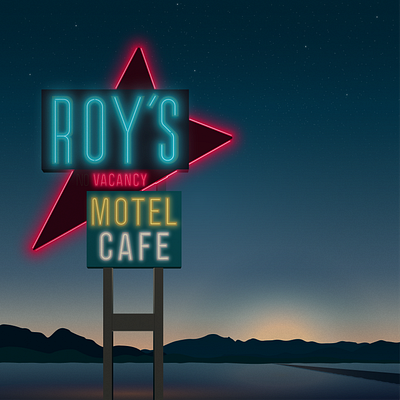 Roy's Motel sign - Night adobe america american americana desert gradient illustration illustrator motel sign neon night retro sign vector