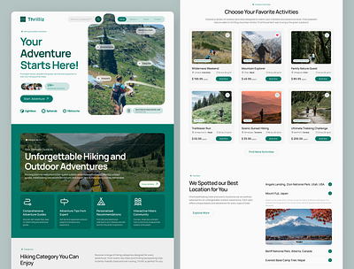 Thrilliz – Hiking & Outdoor Activities Website UI Figma adventure dessign camping website explore more figma template hiking gear hiking website nature lovers no code outdoor life outdoor template ressponsive web thrilliz travel website ui inspiration ui showcase ui trends uxui web deign