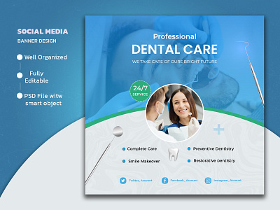 Dentist Social Media post Banner Design branding care dental dentist design graphic design health healthcare hygiene logo media medical medicine motion graphics print templates professional social social media post style tooth