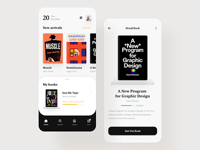 Library App Design Concept booking books cart design graphic design library list mobile qr search shopping store ui ux