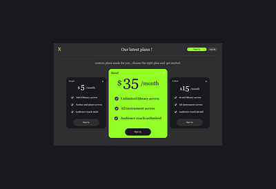 Pricing detail page. app art branding clean dailyui design flat flatdesign green illustration logo minimal neon plans pricing ui ux website