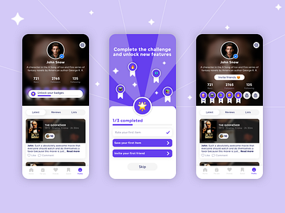 Locked Gamification and Badges on Profile for an App app badges books design friendspire game gamification movies podcasts profile social media tv shows